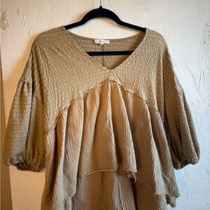 AMO Women's Khaki Textured Blouse